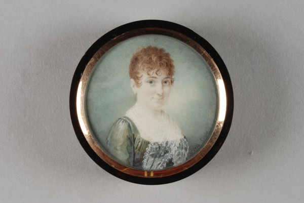 Gijsbertus Johannus van den Berg, Snuffbox with portrait of woman, snuffbox holder turtle leg tooth ivory paint watercolor