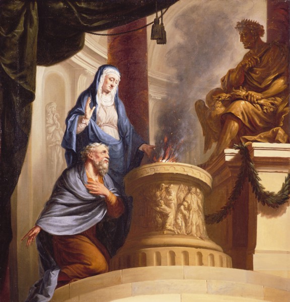 Elias van Nijmegen (Nijmegen 1667 - Rotterdam 1755), Altar of Vesta, burnt offering to Zeus, chimney piece? painting footage