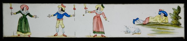 Hand-painted lantern plate with courting, slide slide diapositive footage glass paper, Hand-painted slide