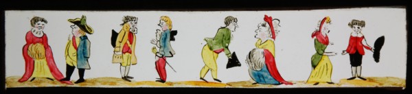Hand-painted slide with different encounters, slide plate slideshope images glass paper, Hand-painted slides with top and bottom