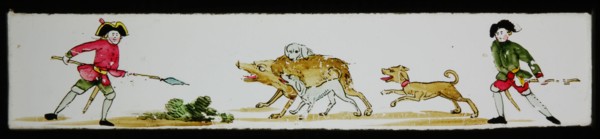 Hand-painted lantern plate with wolf hunting, slideshelf slideshare images glass paper, Hand-painted slides with top and bottom