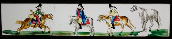 Hand-painted lantern plate with riders, slide plate slideshope images glass paper, Hand-painted slides on the edges finished