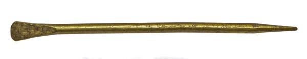 Writing pen, tapering, with spatula-shaped end, writing pen soil find copper brass metal, die-cast Pointed brass tip