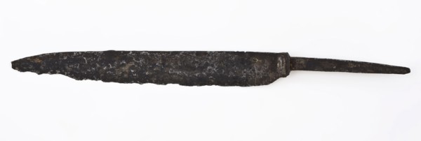 Long narrow blade of knife, with narrowed sting, blade knife cutlery soil find iron copper metal, blade, angel, forged Long