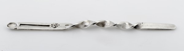 Silversmith: P. Scholeafter:, Silver twisted ear spoon, ear spoon silver, forged Short and flat handle twisted handle flattened