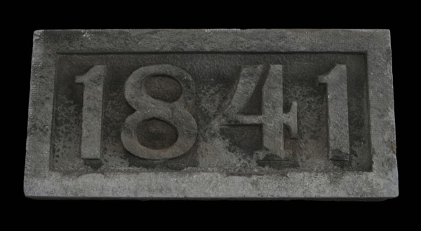 Facade stone with date 1841, facing brick foundation stone building stone stone, chopped Rectangular frame and year in high