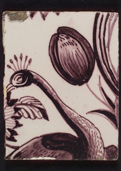 Purple tile from tile pilaster with peacock and tulip, tile pilaster footage fragment ceramics earthenware glaze, baked 2x