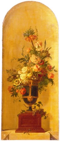 Willem van Leen, Painted wallpaper depicting flowers in vase, still life wallpaper painting painting material linen oil painting
