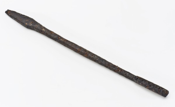 Iron spoon drill, drill tools equipment soil find iron metal, forged spoon drill. Iron rod with screwdriver-like head at the top