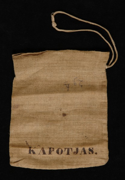 Small rectangular button pocket in coarse linen with print KAPOTJAS, button pocket bag holder linen ink, cord) textile