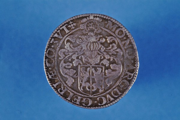 Gehelmde rijksdaalder or prinsendaalder, Gelderland, 1599, prince thaler currency money swap silver, minted, 1599 VIGILATE. DEO