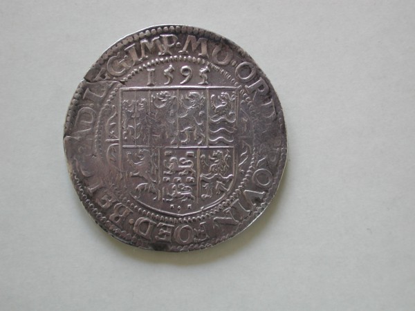 Leicesterrijksdaalder, Utrecht, 1595 (over older year), leicester rijksdaalder coin money swap silver, shield