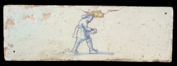 Border tile, painted with blue, male figure, border tile wall tile tile material ceramics earthenware glaze, baked 2x glazed
