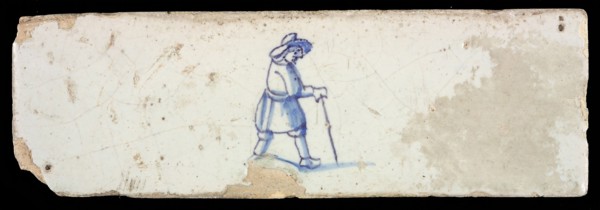 Border tile, painted with blue, male figure, border tile wall tile tile sculpture ceramic earthenware glaze, baked 2x glazed