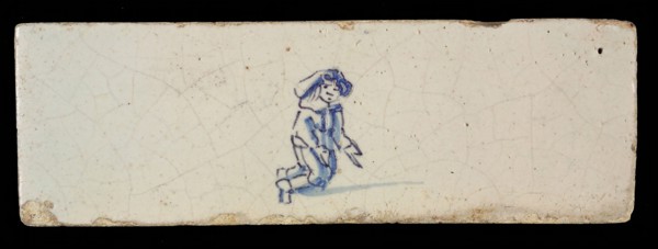 Border tile, painted with blue, male figure, border tile wall tile tile material ceramics earthenware glaze, baked 2x glazed