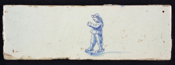 Border tile, painted with blue, male figure, edge tile wall tile tile sculpture ceramic earthenware glaze, baked 2x glazed