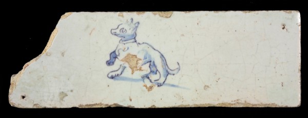 Border tile, painted with blue, dog, border tile wall tile tile sculpture ceramic earthenware glaze, baked 2x glazed painted