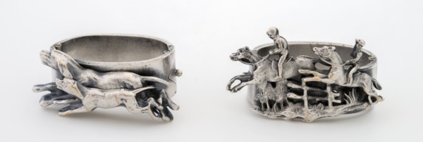 Two silver tie rings: with two dogs and with two horse riders, dasring ring ornament clothing accessory clothing silver, d 2.0