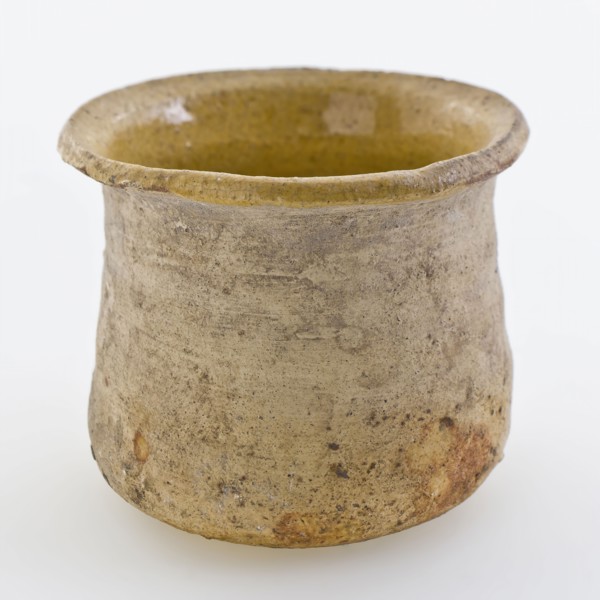 Pottery ointment jar, white shard, internally glazed yellow, ointment jar pot holder soil find ceramic earthenware glaze lead