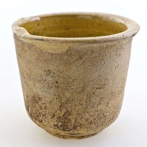 Pottery ointment jar, white shard, internally glazed yellow, ointment jar pot holder soil find ceramic earthenware glaze lead
