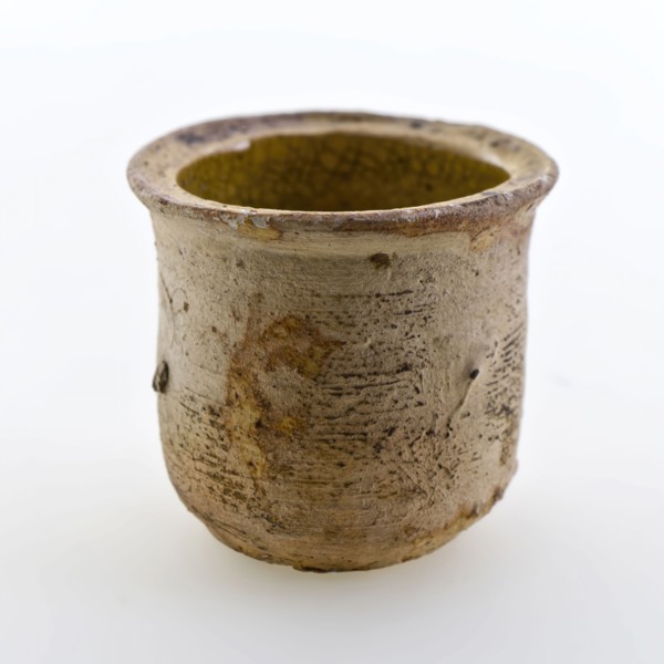Pottery ointment jar, white shard, internally glazed yellow, ointment jar pot holder soil find ceramic earthenware glaze lead