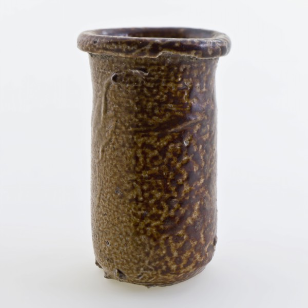 Stoneware ointment jar, white shard, glazed in full brown color, ointment jar holder soil find ceramic stoneware glaze salt