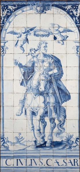 tile manufacturer: Valckenhoff (Valkenhoff), Abraham Pietersz., Blue tile picture with Julius Caesar on horseback, tile picture