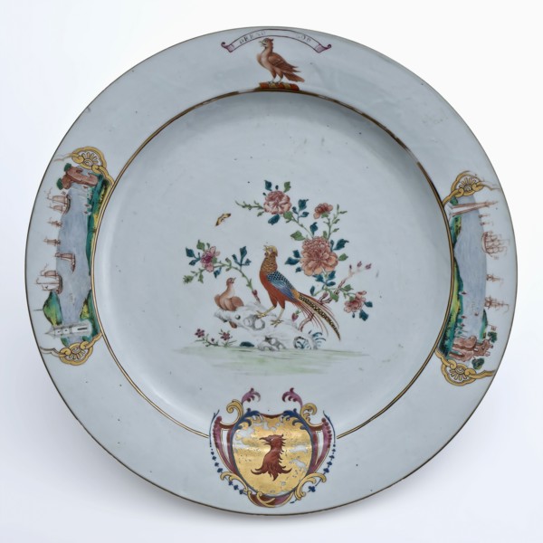 Bord chine de commande, with weapon of Munro, city architect Rotterdam, dish plate dish crockery holder ceramic porcelain glaze