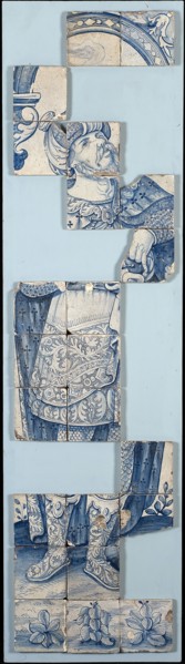 Tile panel blue; Turkish warrior with turban and beard (Saul), from the rubble of Rotterdam after bombardment 1940, tile picture