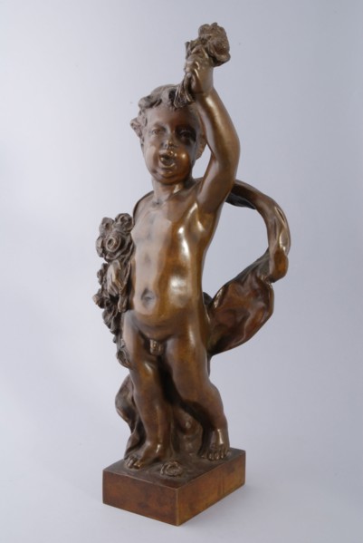 Simon Miedema, Cast bronze statue of child with flowers in hand, spring, from series the seasons, sculpture sculpture bronze