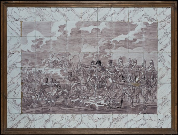 Verwijk, Purple tile tableau, Battle of Waterloo with Crown Prince Willem II of Orange, tile picture ceramic earthenware glaze