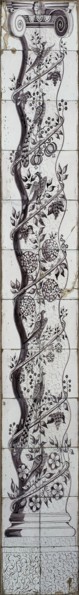 Tile pilaster with marbled column in manganese, vines and birds, tile pilaster visual material ceramic earthenware glaze tin