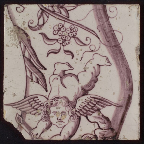 tile pilaster footage fragment ceramic earthenware glaze, baked 2x glazed painted Five tiles of tile pellet of one width
