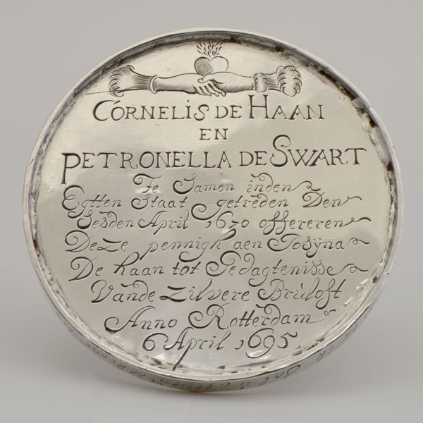 Silversmith: Cornelis de Haan, Medal on the 25th wedding anniversary of Cornelis de Haan and Petronella de Swart on April 6