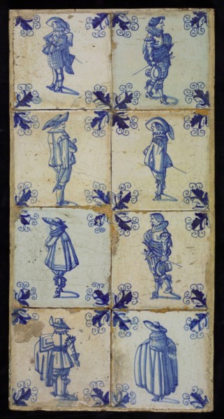 Tile field, eight tiles, blue on white, warriors, corner motif, vane leaf, tiled field wall tile tile footage ceramic
