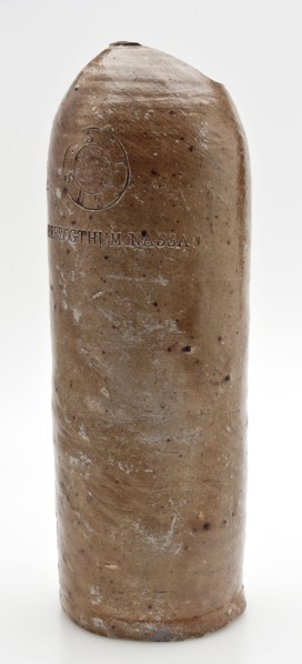 Stoneware mineral water pitcher, cylindrical with round shoulder, sausage ear and short neck, mineral water pitcher jar product