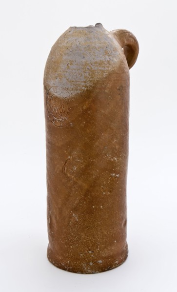 Stoneware mineral pitcher, cylindrical with round shoulder, sausage ear and short neck, mineral water pitcher jar product