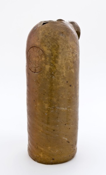 Stoneware mineral water pitcher, cylindrical with round shoulder, sausage ear and short neck, mineral water pitcher jar product