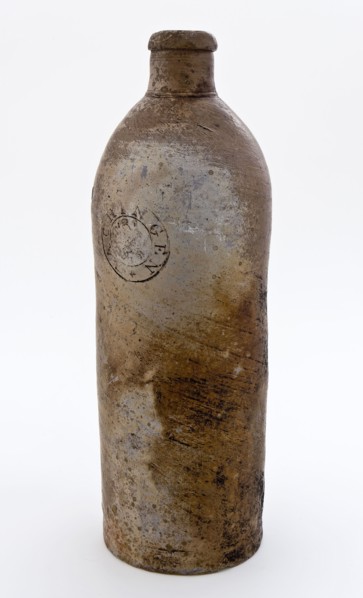 Stoneware mineral pitcher, cylindrical with round shoulder, sausage ear and short neck, mineral water pitcher jar product