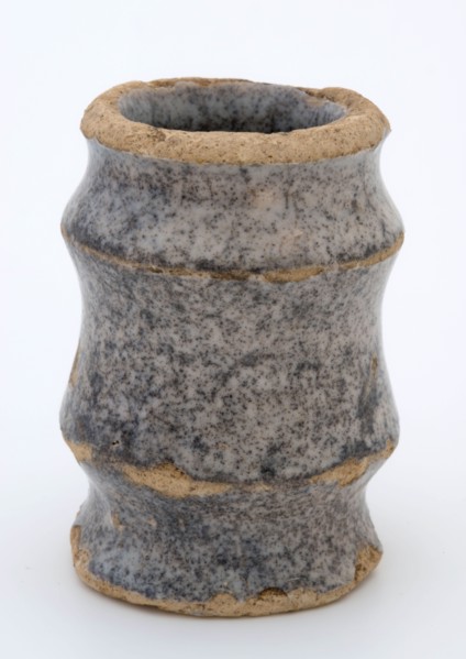 Pottery ointment jar, cylindrical with three constrictions, glazed in gray, ointment jar pot holder soil find ceramic