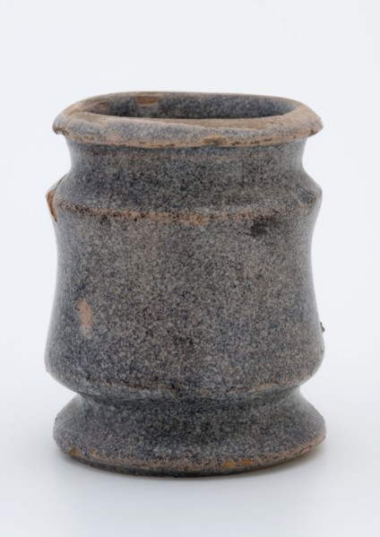 Earthenware ointment jar, cylindrical with three necking, glazed with gray glaze, ointment jar pot holder soil find ceramic