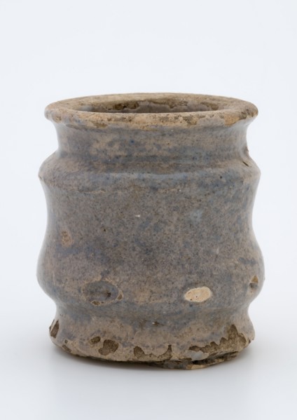 Pottery ointment jar, cylindrical with three nests, glazed gray-blue, ointment jar pot holder soil find ceramic earthenware