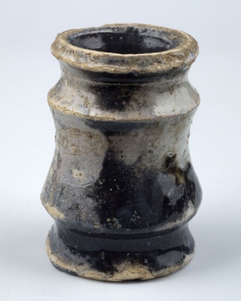 Pottery ointment jar, tapered with three constrictions, failed glaze layer, ointment jar pot holder soil find ceramic