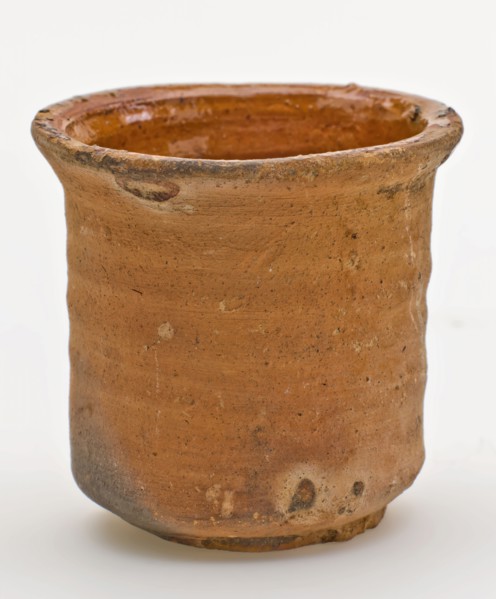 Pottery ointment jar, cylindrical, red shard, internally glazed, ointment jar pot holder soil found ceramic earthenware glaze