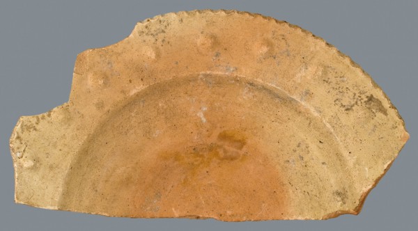 Fragment earthenware dish with nubs in the rim, biscuit, without glaze, plate dish crockery holder soil find ceramic earthenware