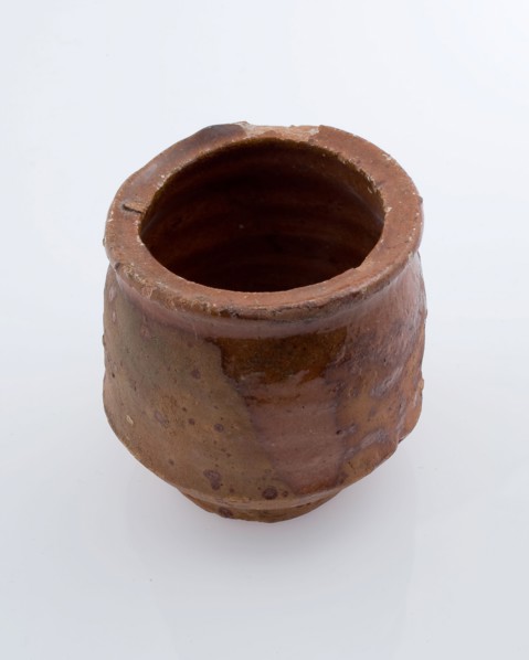 Pottery ointment jar, double conical in shape with low belly, red shard, ointment jar pot holder soil find ceramic earthenware