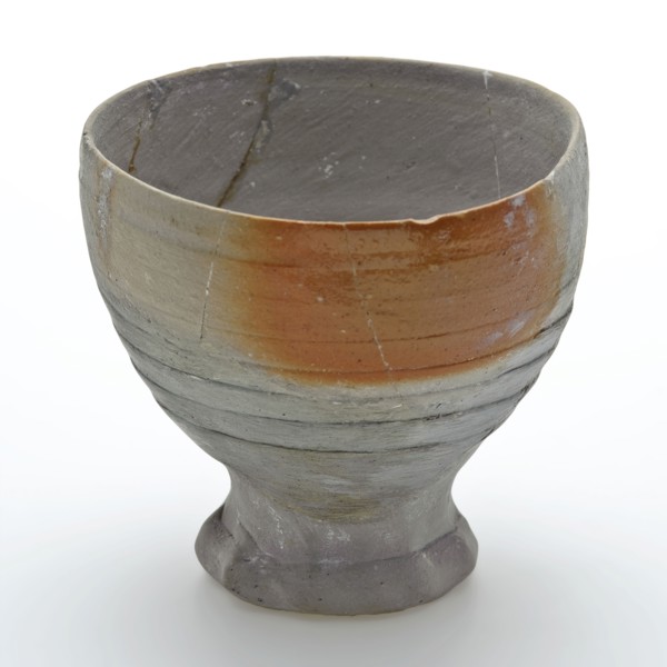 Stoneware cup on pinched foot, gray with brown flamed salt glaze, goblet cup crockery holder soil find ceramic stoneware glaze