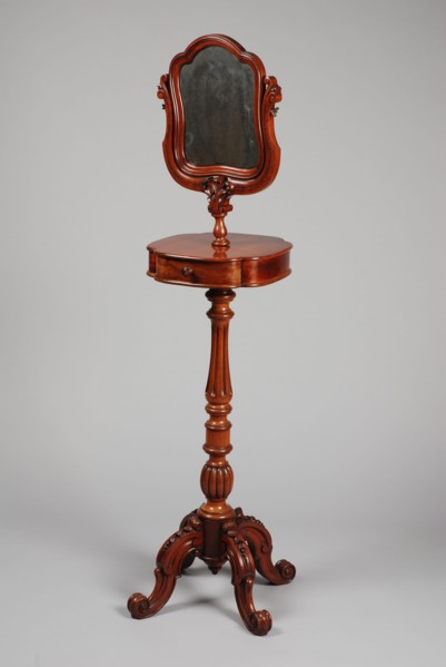 Mahogany neo baroque toilet mirror, interior mirror furniture wood mahogany glass metal, On high table with drawer