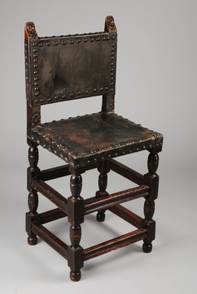 Cherry wood renaissance chair, chair seating furniture interior design wood cherry wood leather metal, Twisted legs