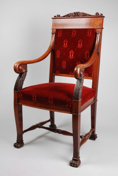 Mahogany armchair in late Empire style, armchair seat seating furniture interior furniture wood mahogany oak velvet, Council